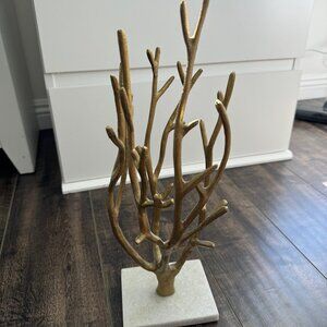 West Emory Gold Tone Coral Tree Metal w/ Marble Base Decor Jewelry 16” tall